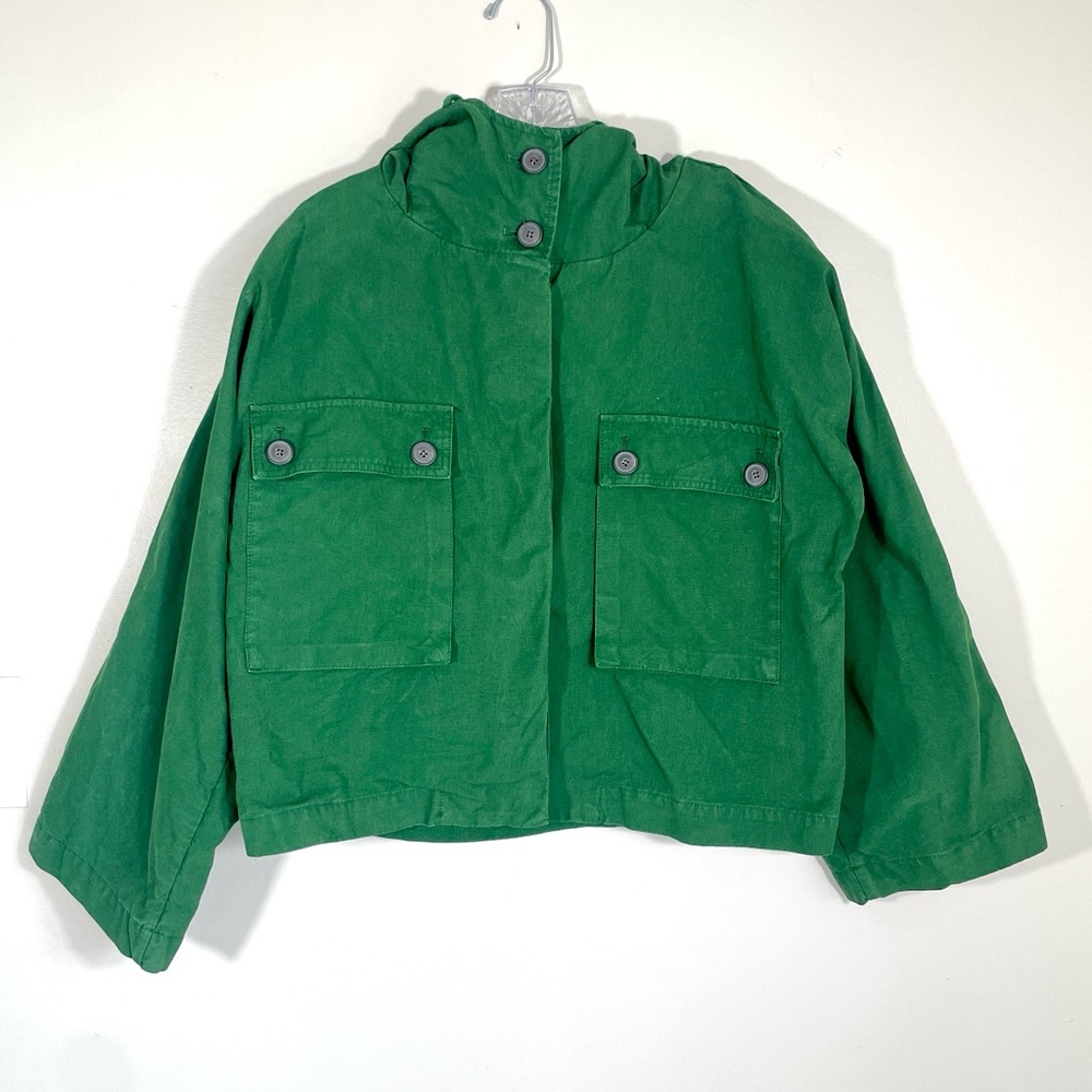 ZARA Basic green cropped utility jacket with hood… - image 1